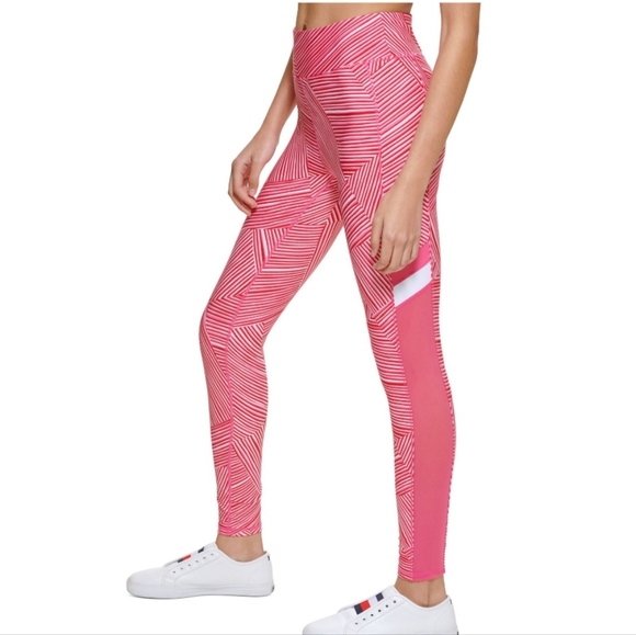 New Tommy Hilfiger Sport Pink Pocketed High Waist Pull-on Striped Leggings XXL - Picture 2 of 7